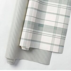 HEARTH & HAND NWT 2pc green plaid and stripe holiday gift wrap
